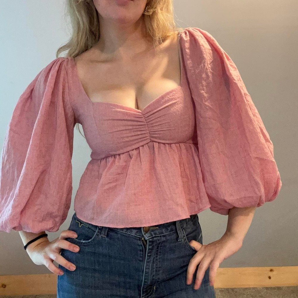Show Me Your Mumu Angelique Top Pink Cottage Core Coquette Peplum Blouse size XS